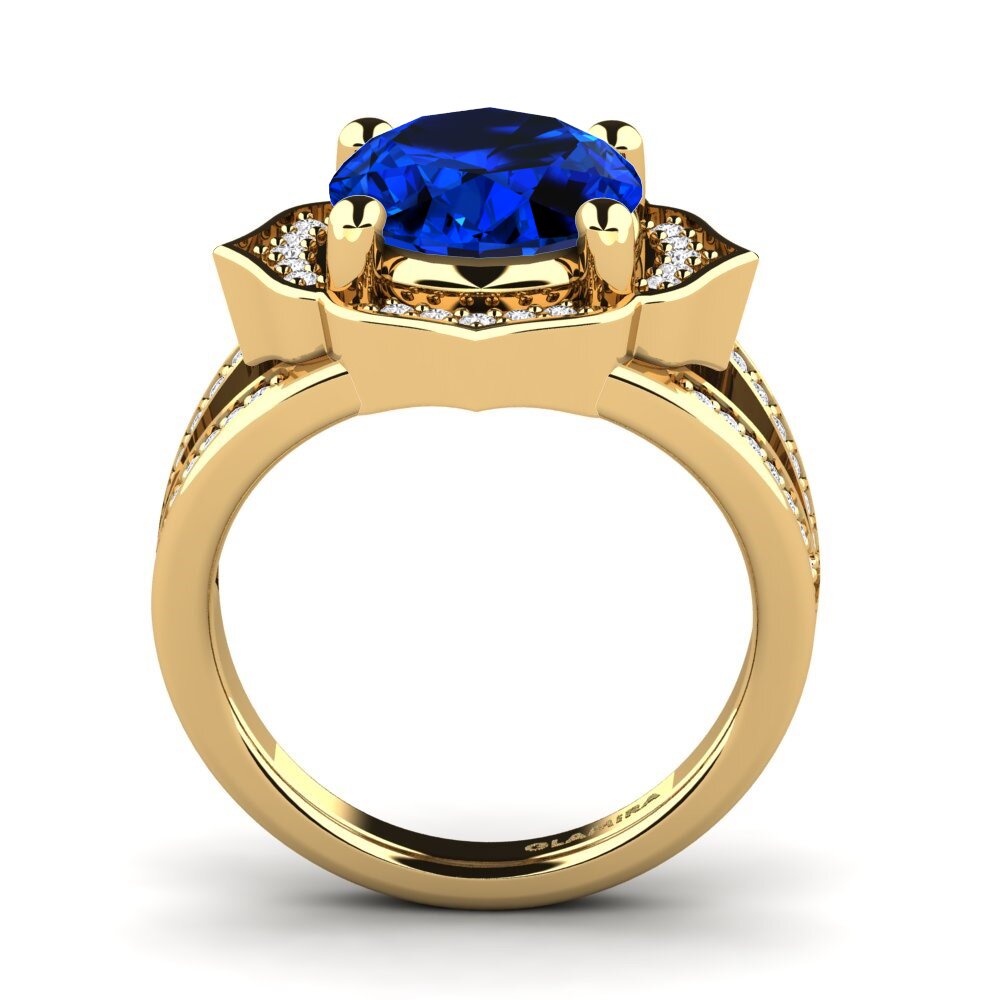 14k Oro Amarillo Safiro (Creado en Laboratorio) Anillo Gizella