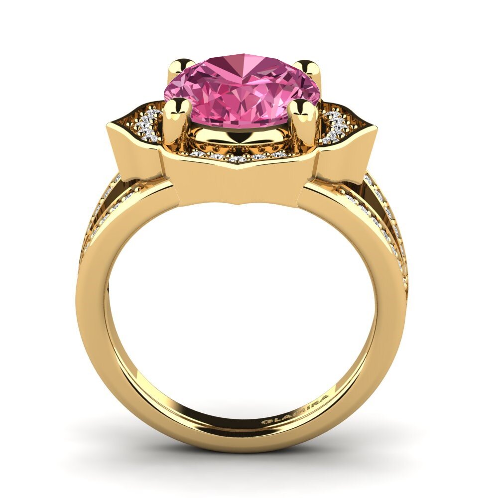 14k Oro Amarillo Turmalina rosa Anillo Gizella
