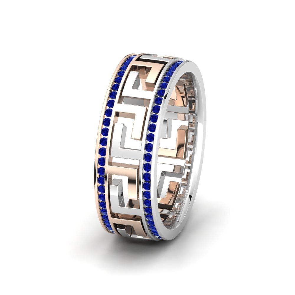 14ct Rose & White Gold Sapphire Women's Wedding Ring Glamorous Cover 7 mm