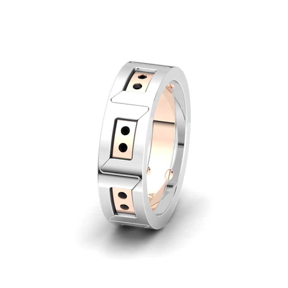 14ct White & Rose Gold Black Diamond Women's Wedding Ring Glamorous Destiny 6 mm