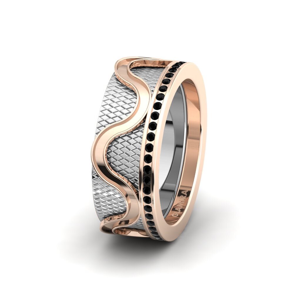 750 Rot & Weißgold Schwarzer Diamant Damen trauring Glamorous Glow 8 mm