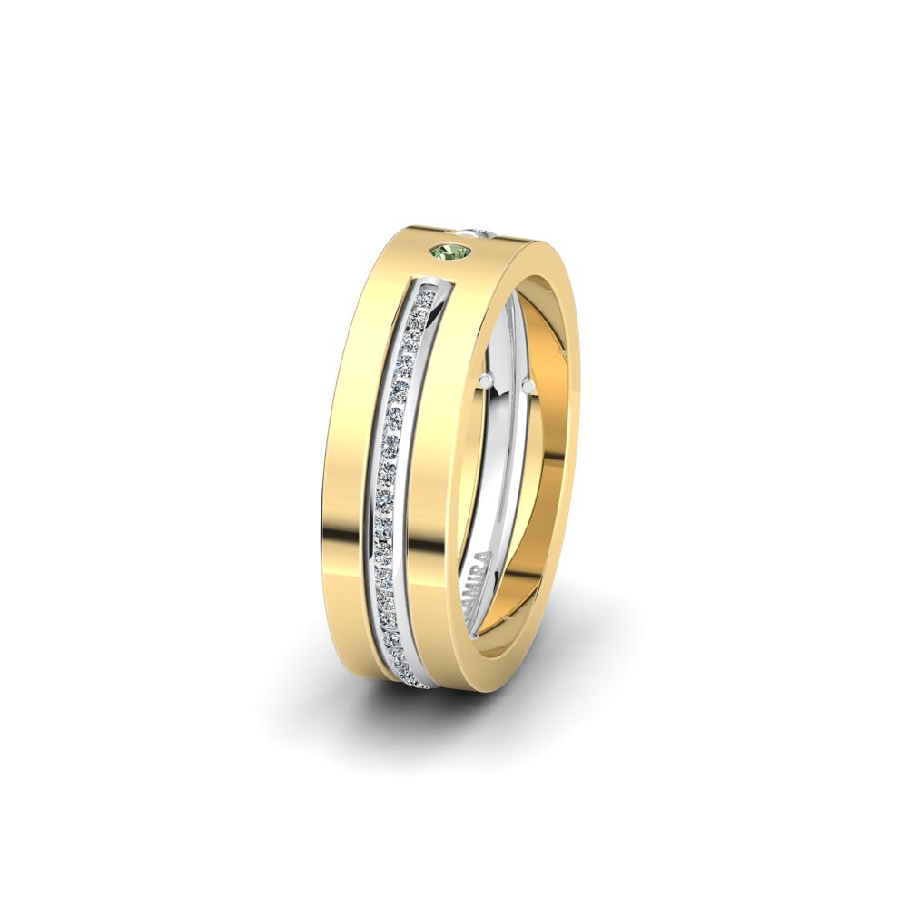 14ct Yellow & White Gold Green Diamond Women's Wedding Ring Glamorous Queen 6 mm