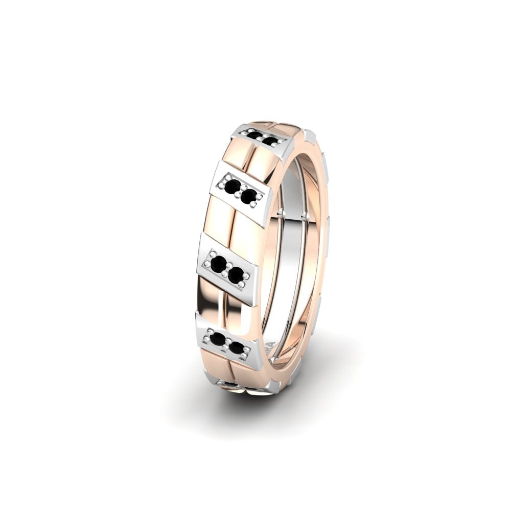 14ct White & Rose Gold Black Diamond Women's Wedding Ring Glamorous Swirl 5 mm