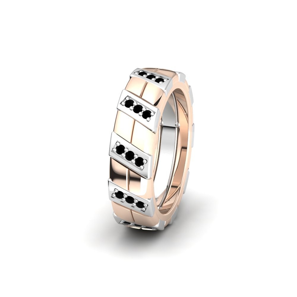 14ct White & Rose Gold Black Diamond Women's Wedding Ring Glamorous Swirl 6 mm
