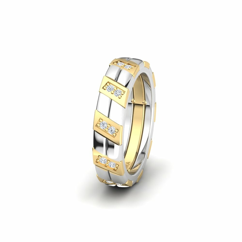 Nhẫn Nữ Glamorous Swirl 5 mm Vàng Vàng-Trắng 585 & Đá Zirconia