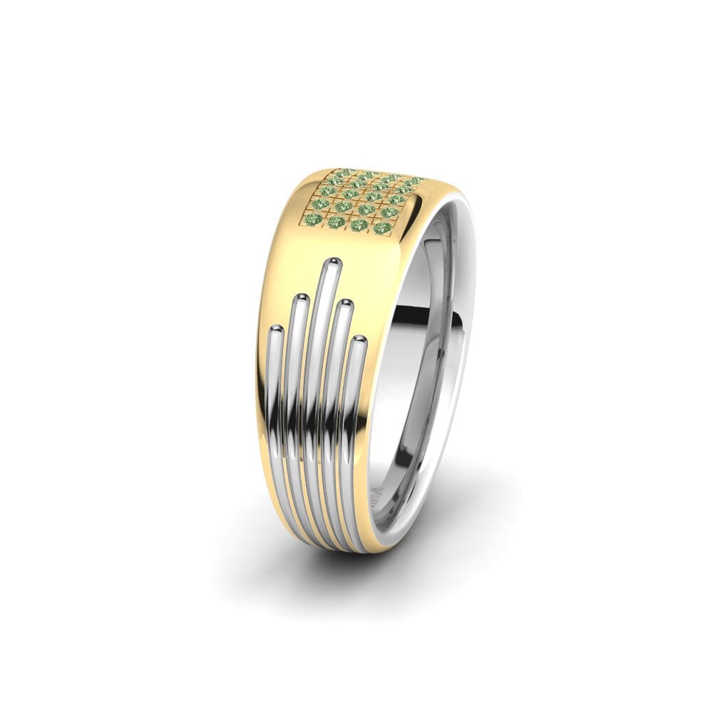 14ct Yellow & White Gold Green Diamond Women's Wedding Ring Glamorous Treasure 8 mm