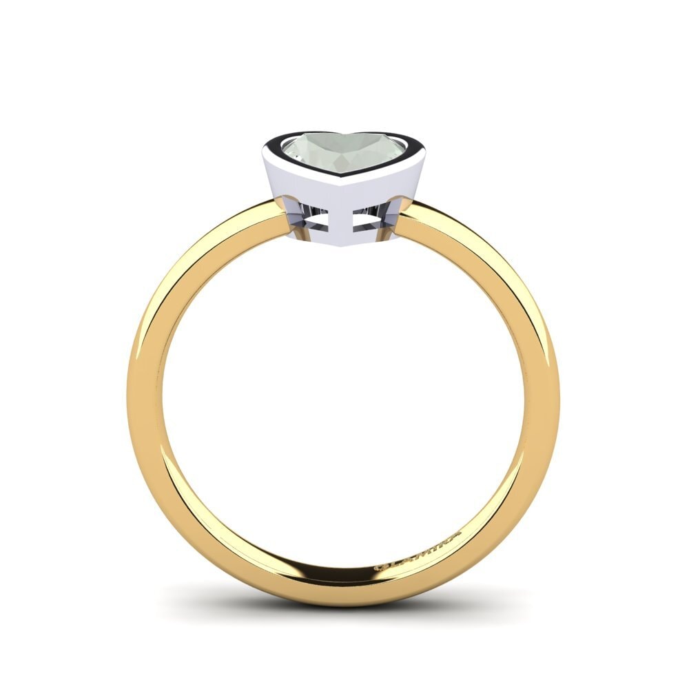 14k Oro Amarillo & Blanco Amatista verde Anillo de compromiso Gloria