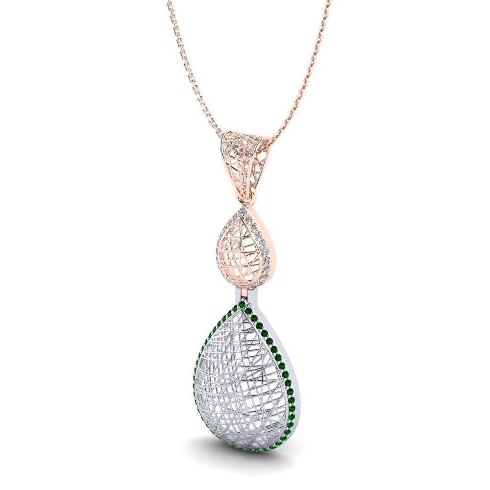 14k Oro Rosa & Blanco Circonita Verde Colgante de Mujer Grelota