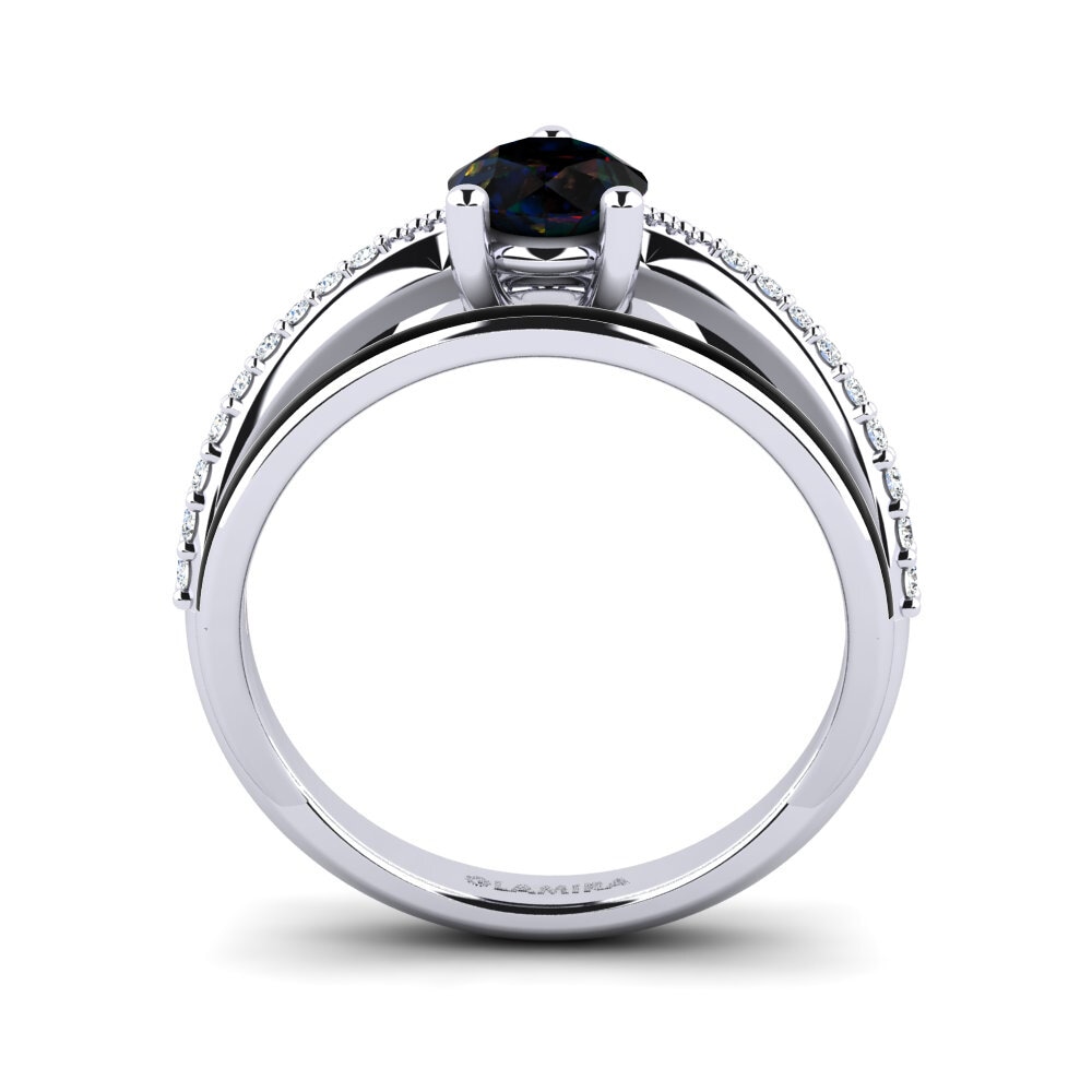 14k White Gold Black Opal Ring Gryn