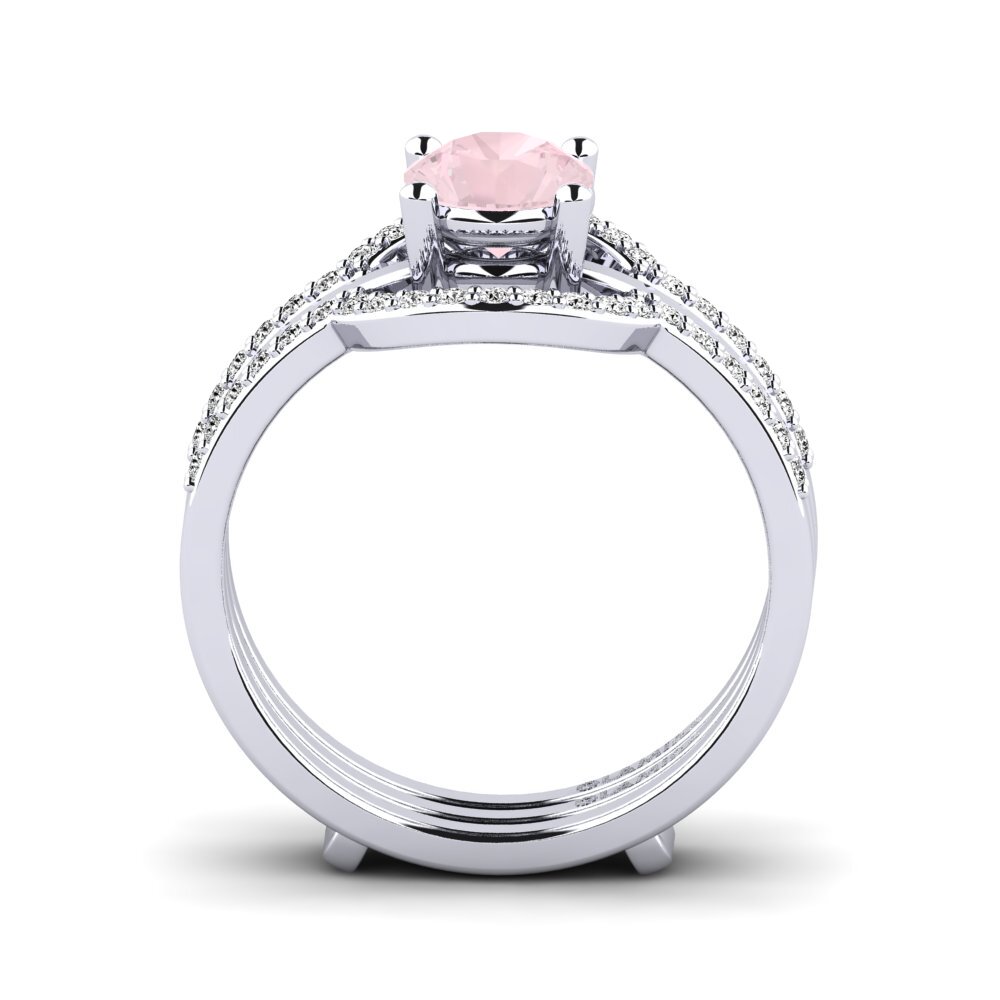 White Silver Rose Quartz Ring Gugarw - SET