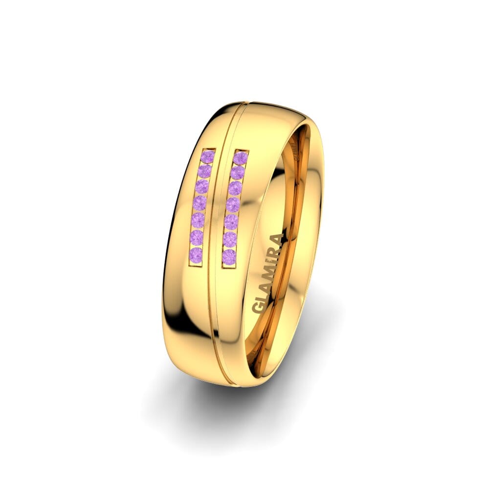 9ct Yellow Gold Amethyst Women's Wedding Ring Amazing Flow 6 mm