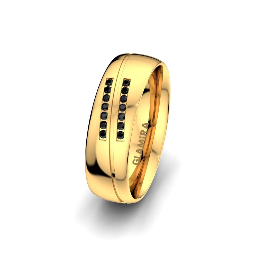 9ct Yellow Gold Black Diamond Women's Wedding Ring Amazing Flow 6 mm