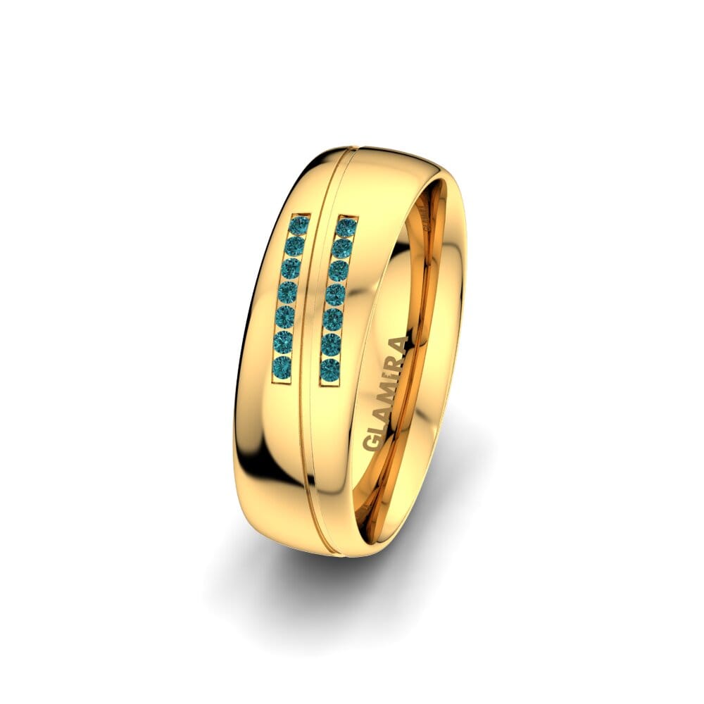 9ct Yellow Gold Blue Diamond Women's Wedding Ring Amazing Flow 6 mm