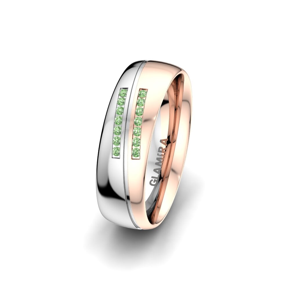 9ct White & Rose Gold Green Diamond Women's Wedding Ring Amazing Flow 6 mm