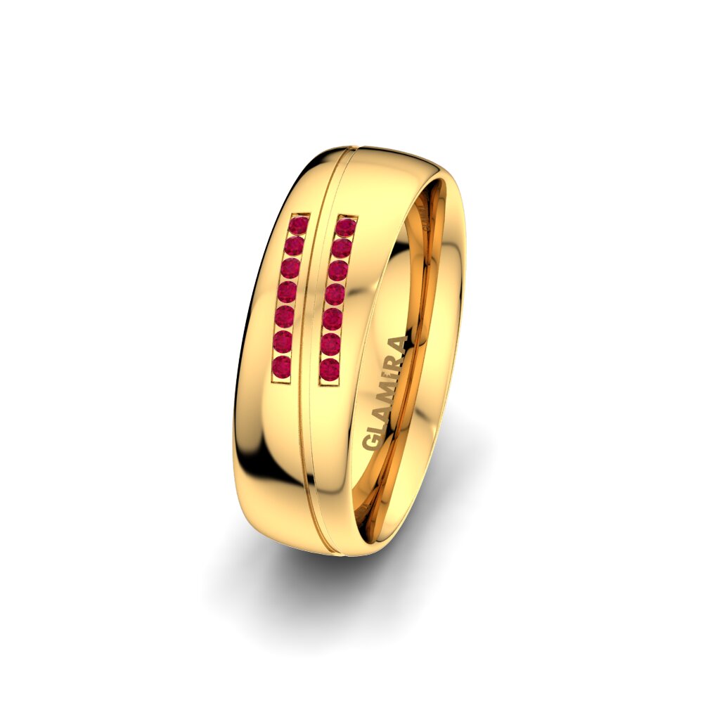 9ct Yellow Gold Ruby Women's Wedding Ring Amazing Flow 6 mm
