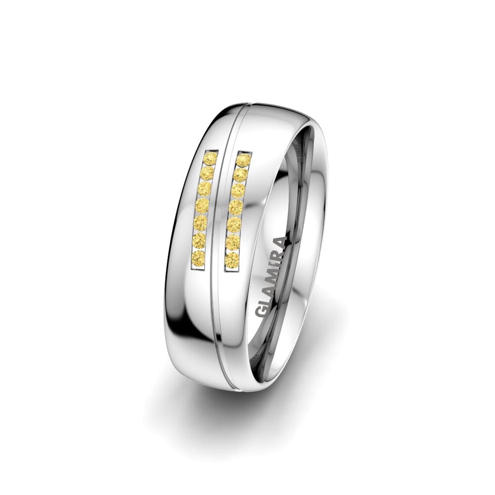 White Silver Yellow Diamond Women's Wedding Ring Amazing Flow 6 mm