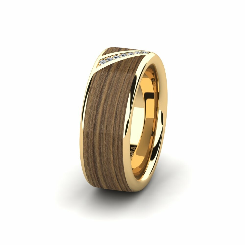 木紋和碳紋 14k 黃色K金 女士结婚戒指 Confident Gift 8 mm