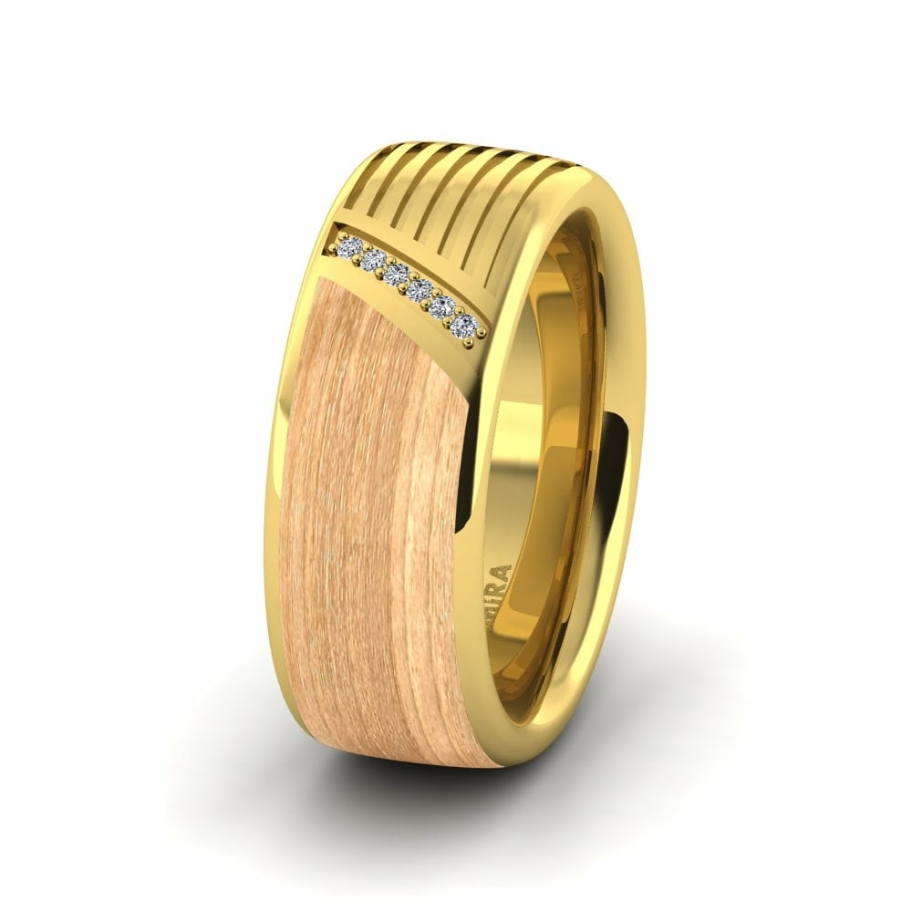 木紋和碳紋 14k 黃色K金 女士结婚戒指 Confident Mirror 8 mm