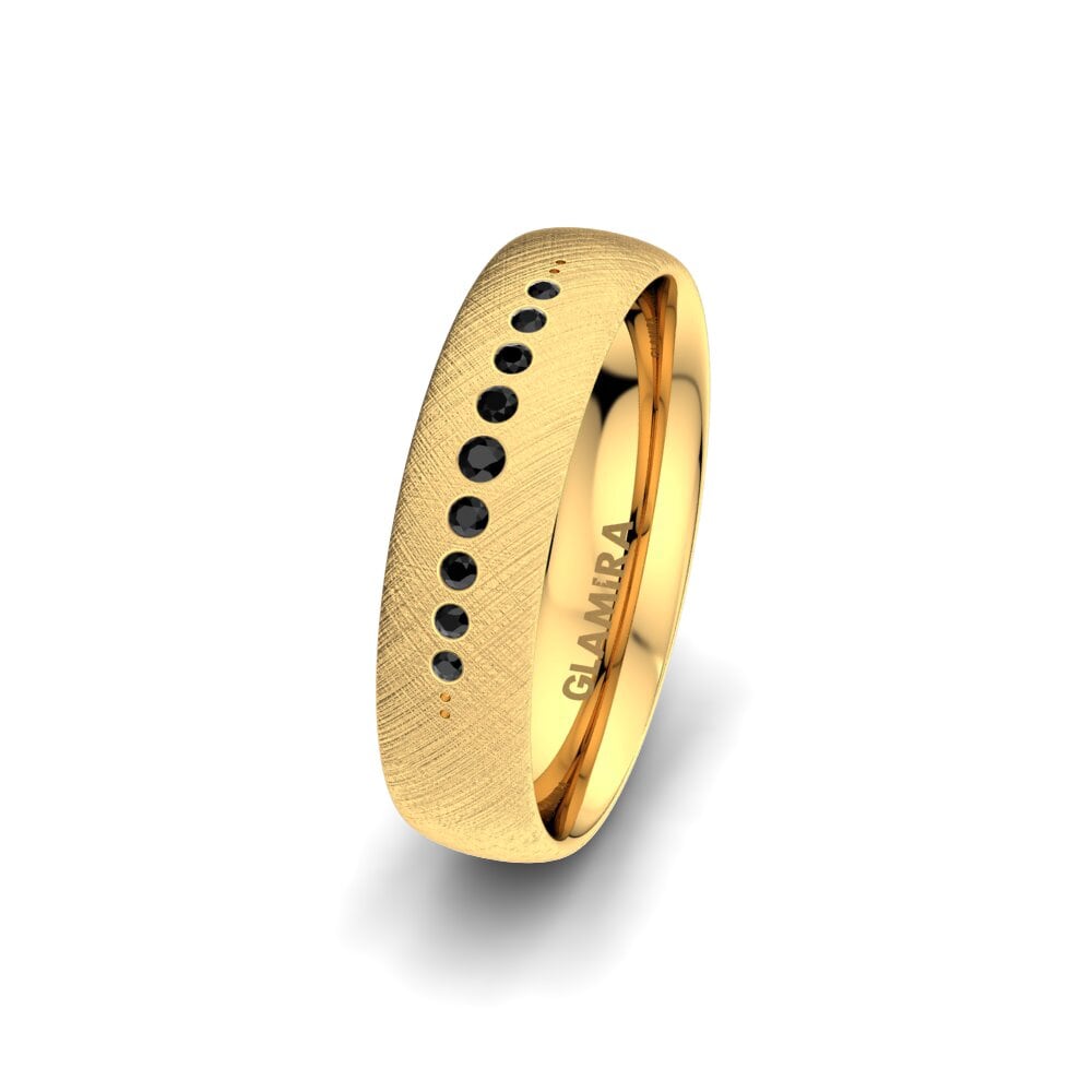 14ct Yellow Gold Black Sapphire Women's Wedding Ring Magic Truth 5 mm