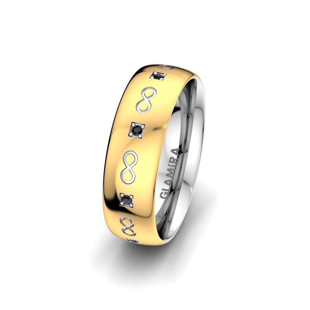 18ct Yellow & White Gold Black Sapphire Women's Wedding Ring Classic Infinity 6 mm