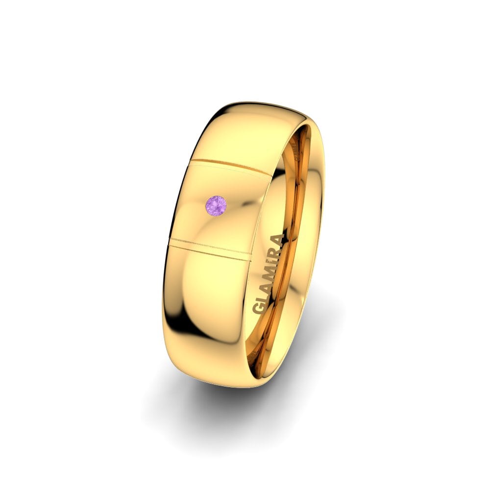 9ct Yellow Gold Amethyst Women's Wedding Ring Essential Passion 6 mm