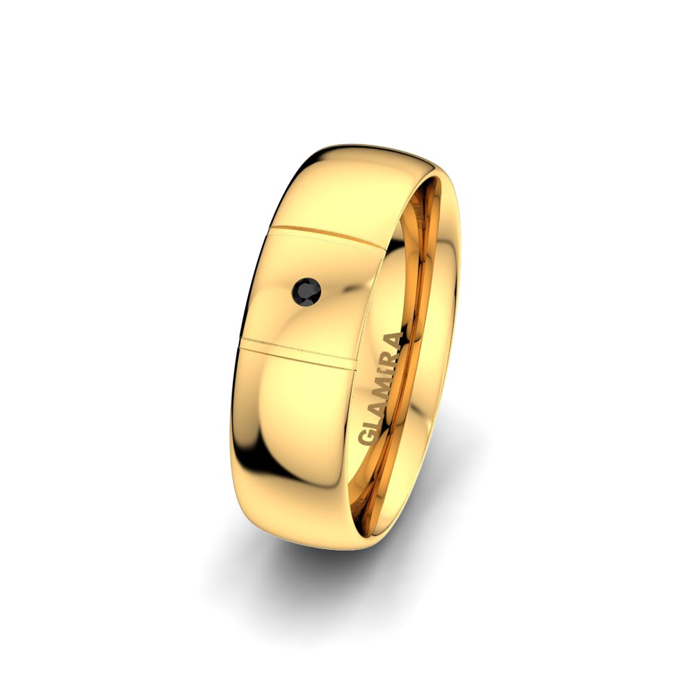 9ct Yellow Gold Black Diamond Women's Wedding Ring Essential Passion 6 mm