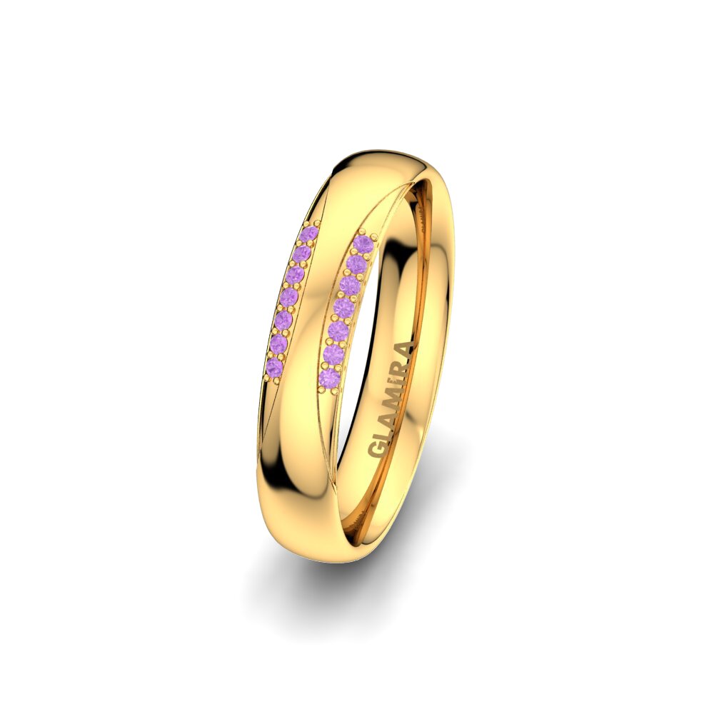 14ct Yellow Gold Amethyst Women's Wedding Ring Exotic Harmony 4 mm