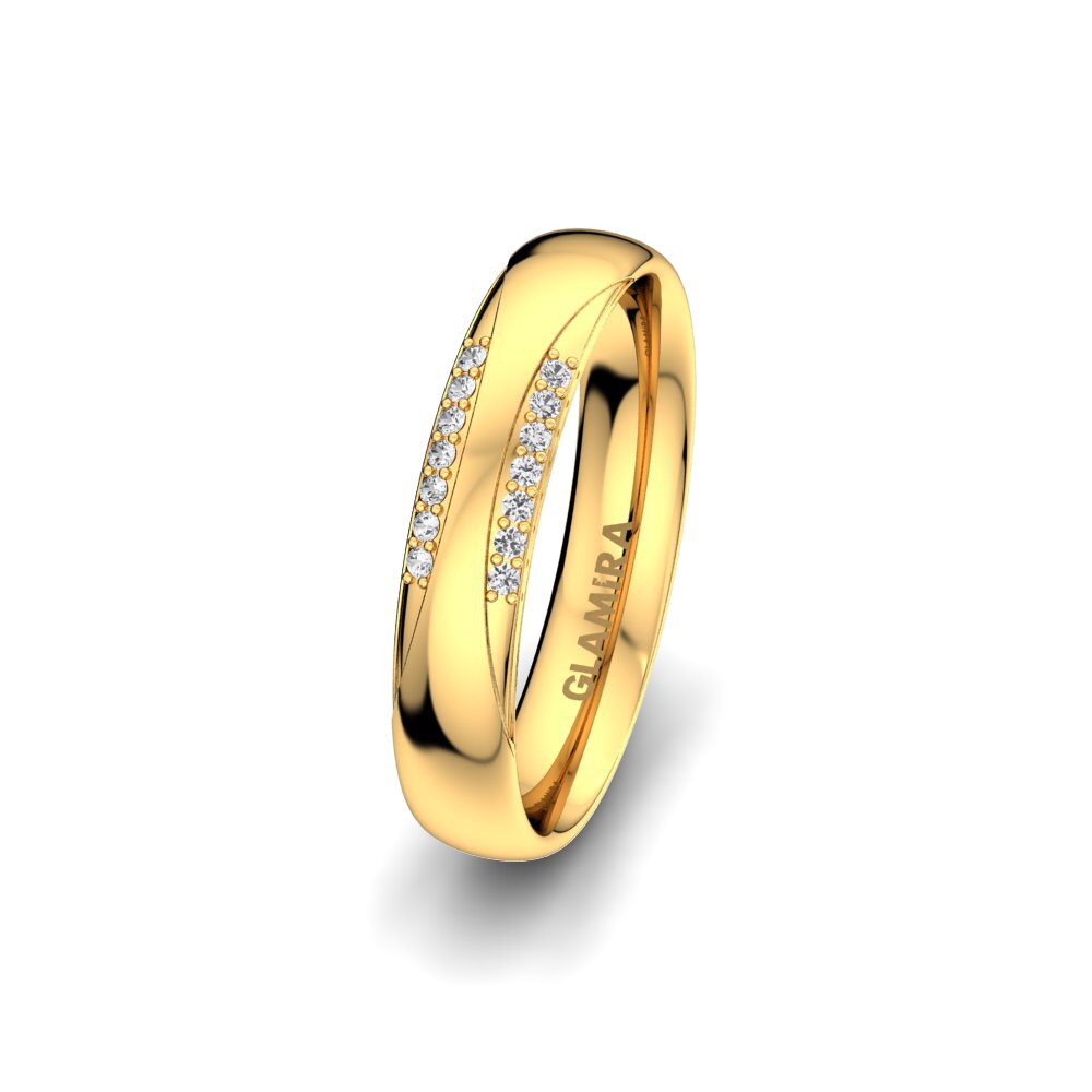 14ct Yellow Gold White sapphire Women's Wedding Ring Exotic Harmony 4 mm