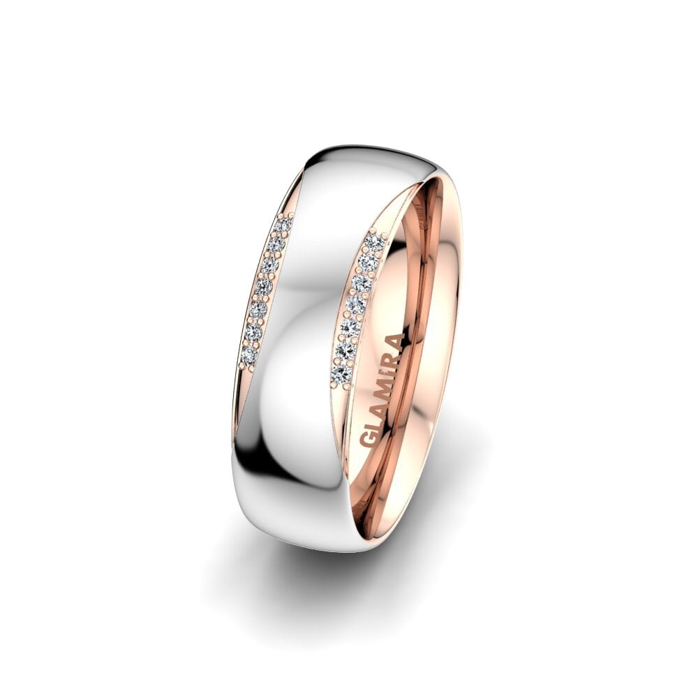 18ct White & Rose Gold Women's Wedding Ring Exotic Harmony 6 mm