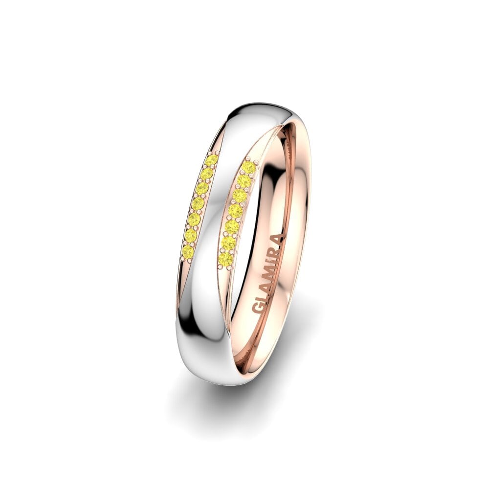 18ct White / Rose Gold Yellow Sapphire Women's Wedding Ring Exotic Harmony 4 mm