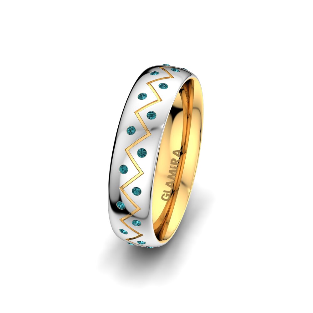 14ct White Yellow Gold Round Blue Diamond Women's Wedding Ring Unique  Harmony mm