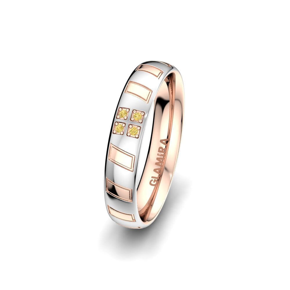 14ct White & Rose Gold Yellow Diamond Women's Wedding Ring Unique Star 4 mm