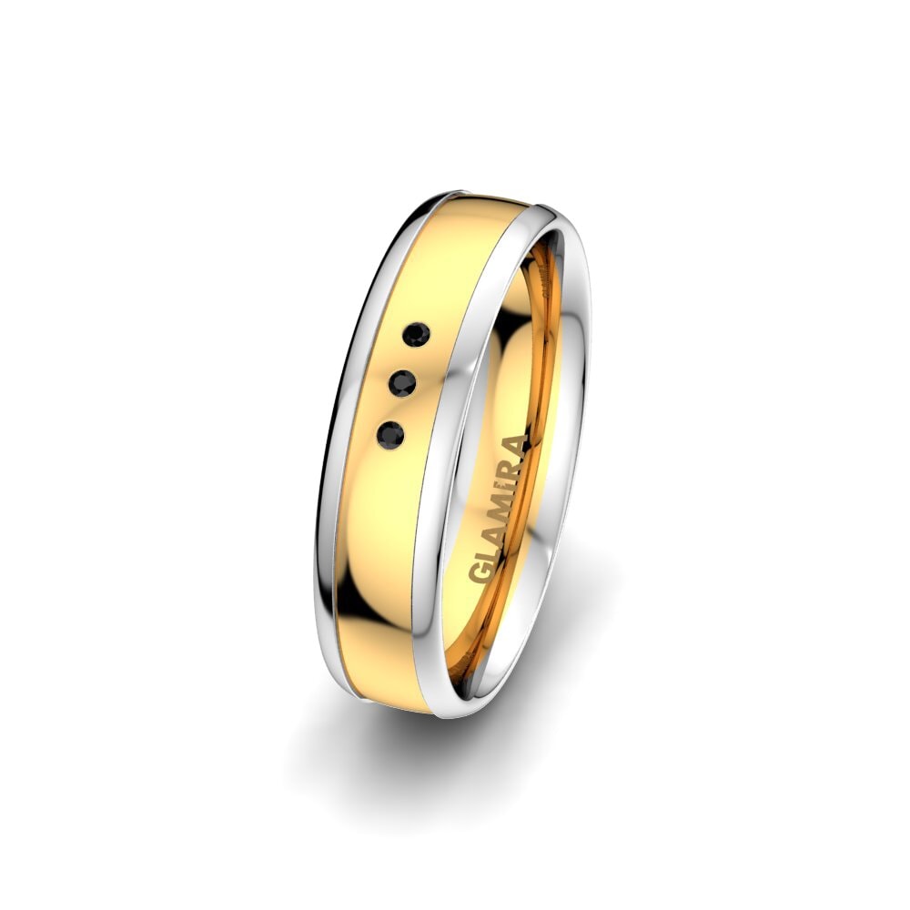 14k Oro Amarillo & Blanco Ónix Negro Anillo Boda Mujer Splendid Lucy 5 mm