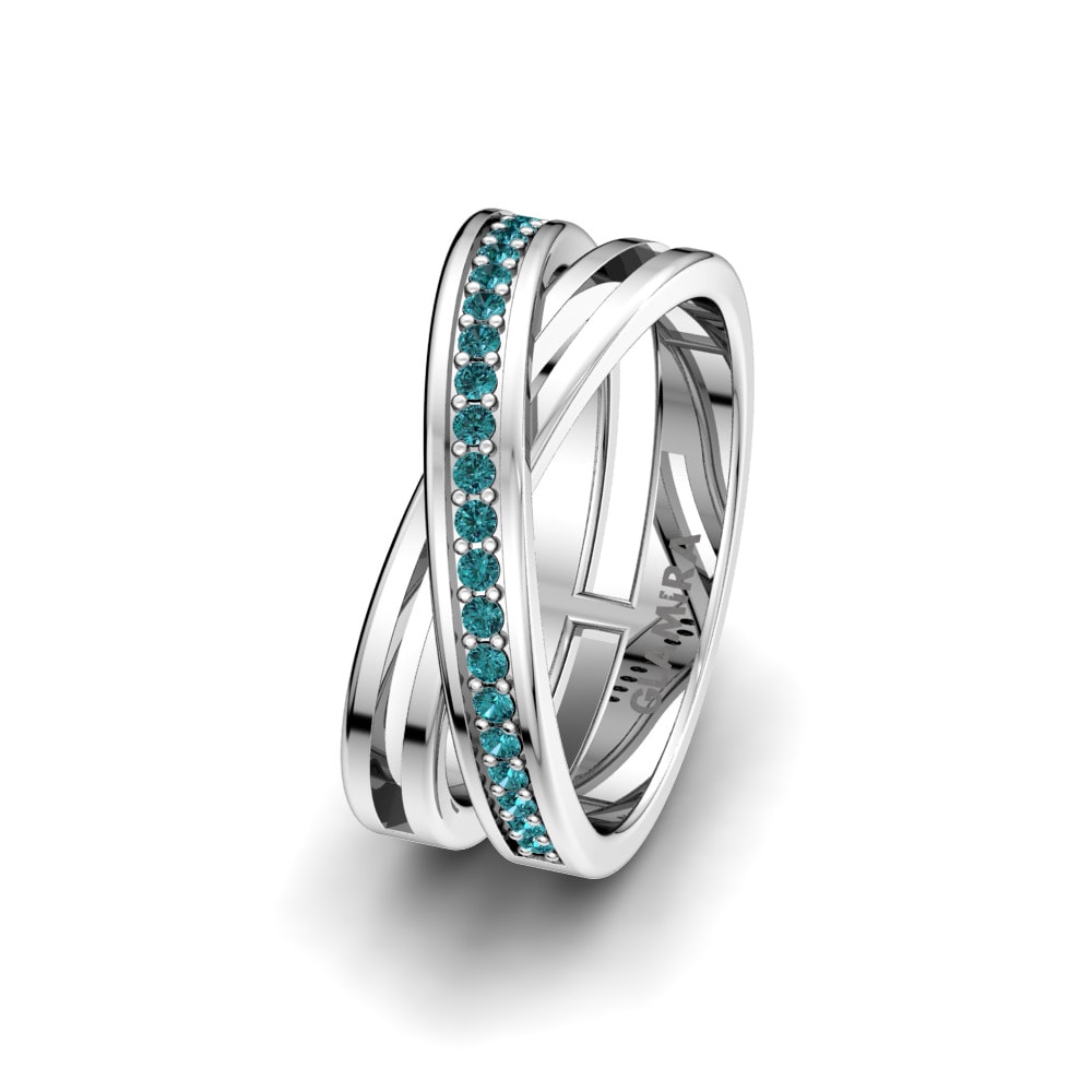 Anéis Femininos de Casamento Twist Diamante Azul