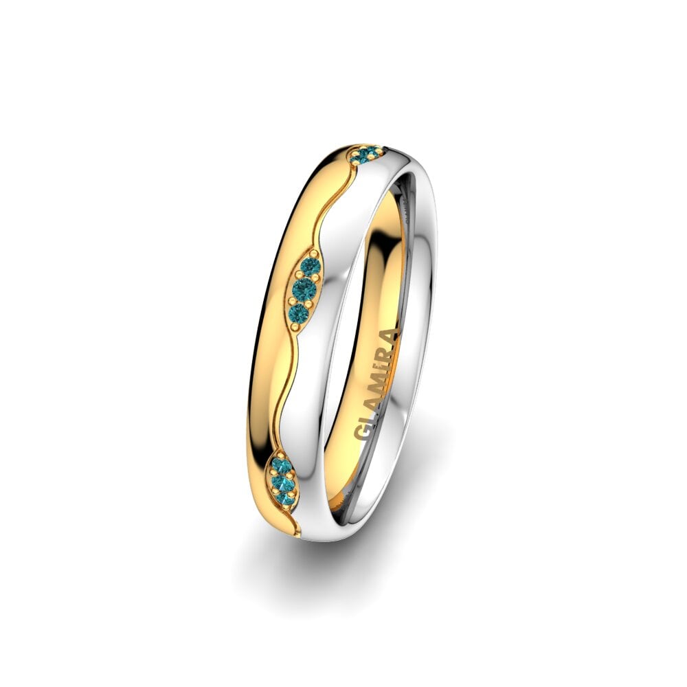 14ct Yellow & White Gold Blue Diamond Women's Wedding Ring Glamour Love 4 mm