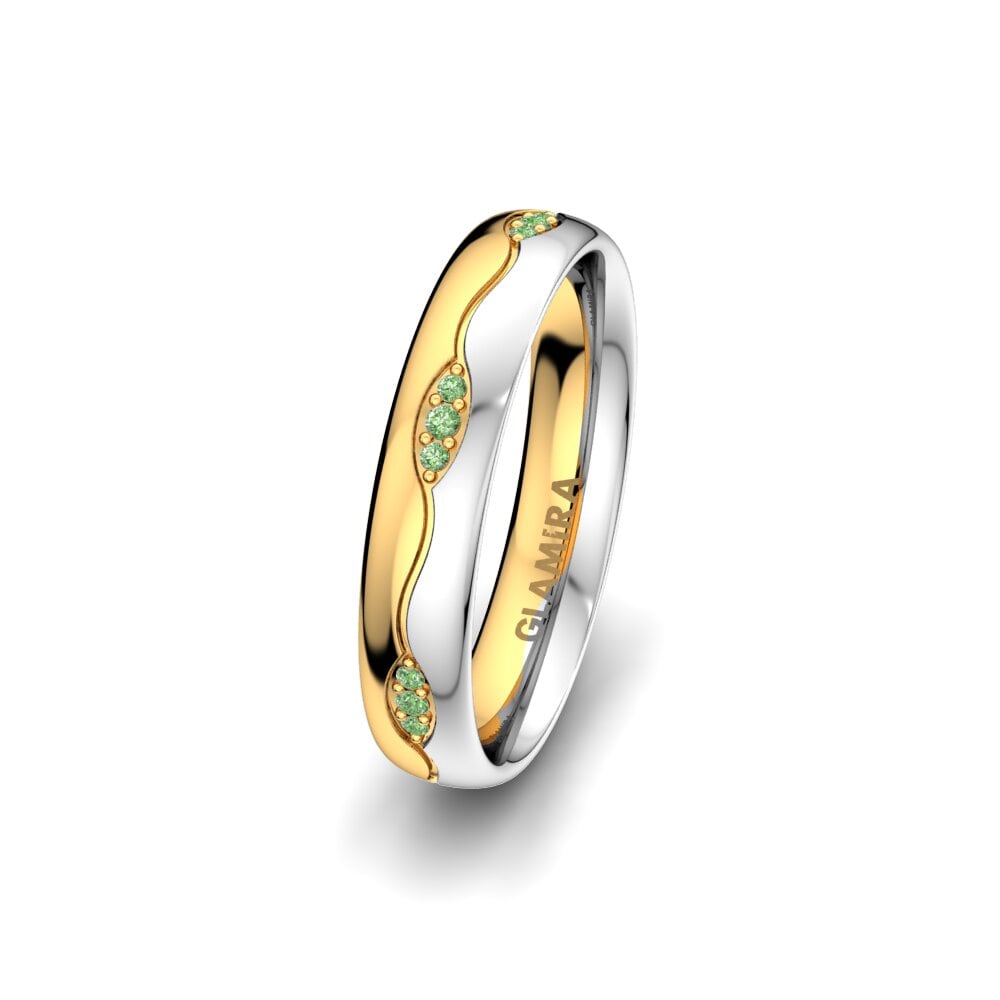 14ct Yellow & White Gold Green Diamond Women's Wedding Ring Glamour Love 4 mm