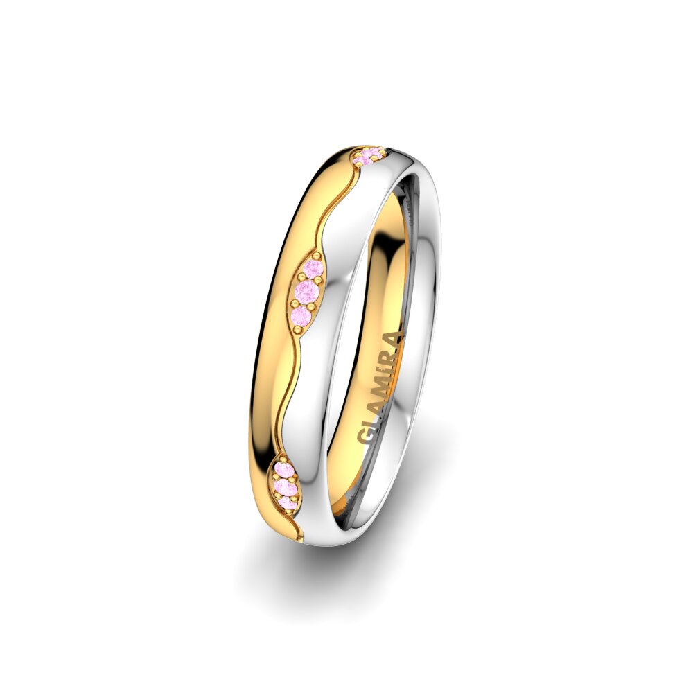 14ct Yellow & White Gold Pink Sapphire Women's Wedding Ring Glamour Love 4 mm