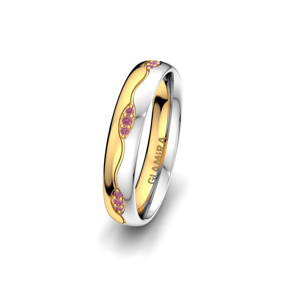 14k Oro Amarillo & Blanco Granate Rhodolite Anillo Boda Mujer Glamour Love 4 mm