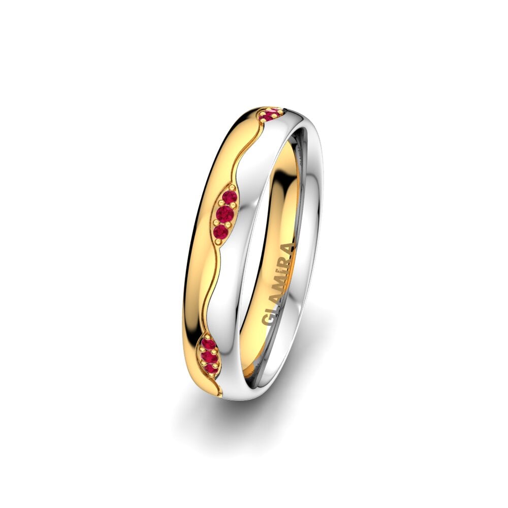 Or Jaune & Blanc 585 Rubis Alliance pour femme Glamour Love 4 mm