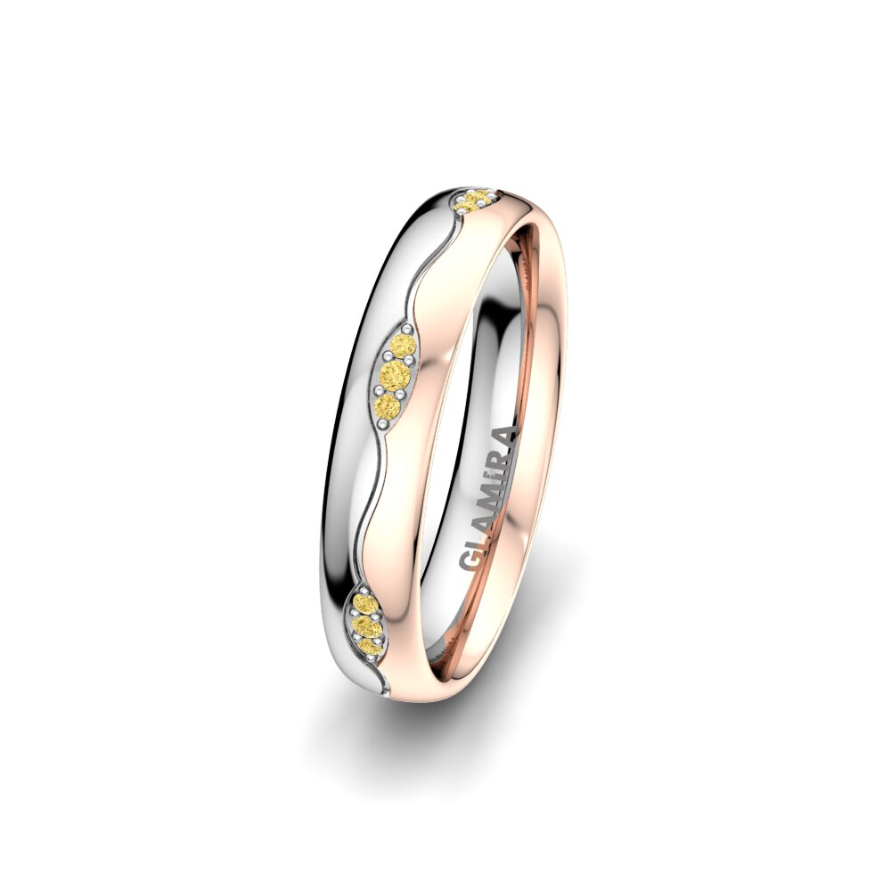 14ct White & Rose Gold Yellow Diamond Women's Wedding Ring Glamour Love 4 mm