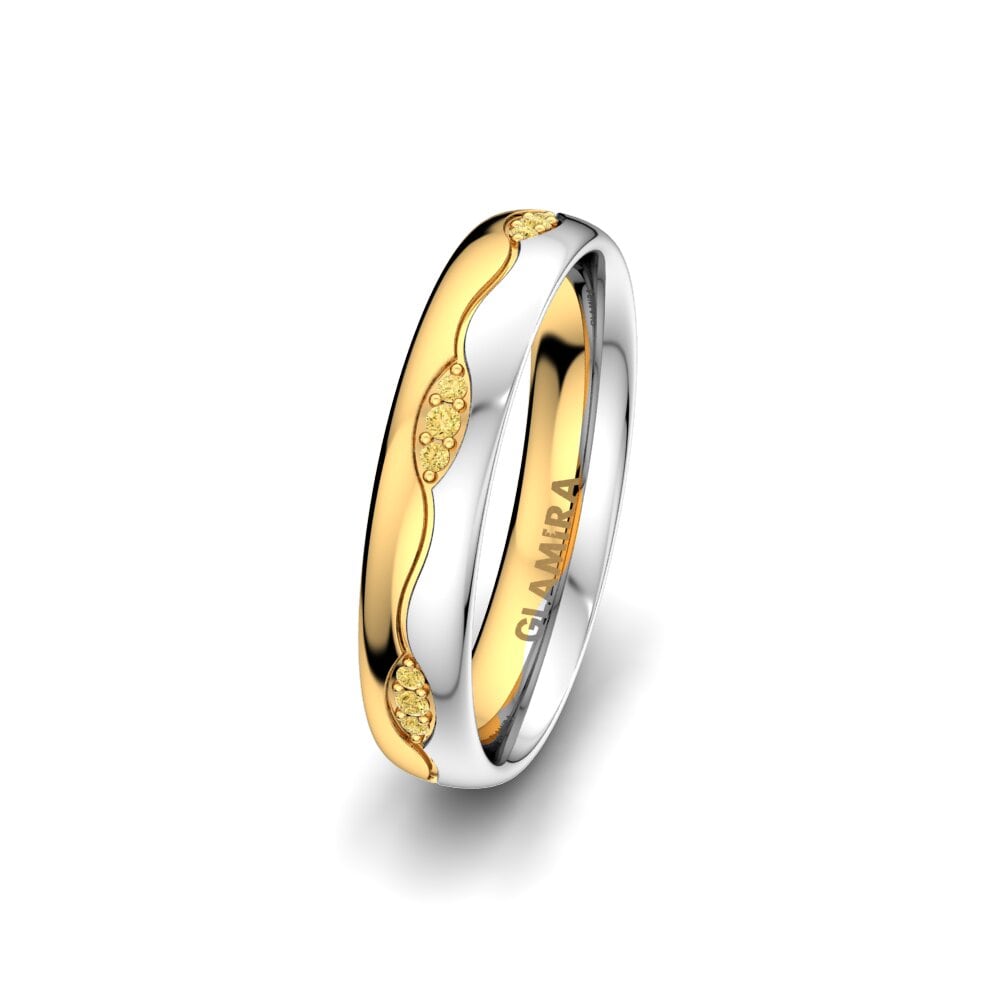 14ct Yellow & White Gold Yellow Diamond Women's Wedding Ring Glamour Love 4 mm
