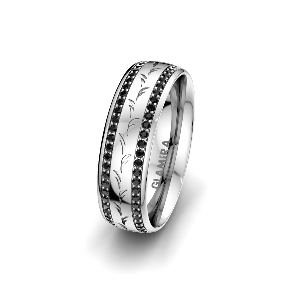 18k 白色K金 黑鑽石 女士结婚戒指 Glorious Style 6 mm