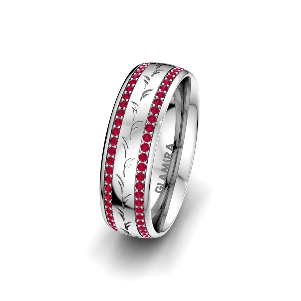 18ct White Gold Ruby Women's Wedding Ring Glorious Style 6 mm