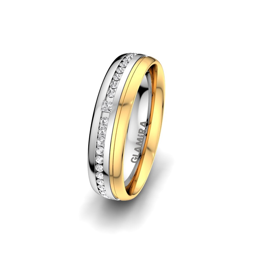 Weiß & Gelbgold 750 Weißer Saphir Damen trauring Glorious Touch 5 mm