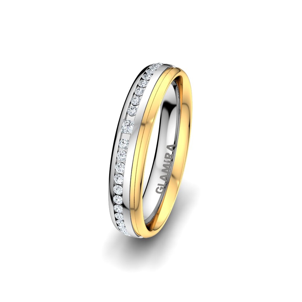 Weiß & Gelbgold 375 Labor-gezüchteter Diamant Damen trauring Glorious Touch 4 mm
