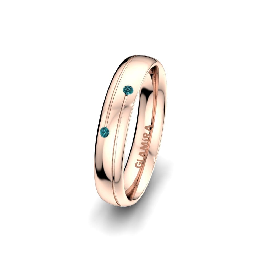 14ct Rose Gold Blue Diamond Women's Wedding Ring Golden Joy 4 mm