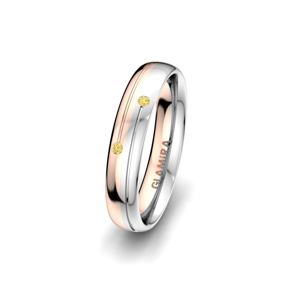 14ct White & Rose Gold Yellow Diamond Women's Wedding Ring Golden Joy 4 mm