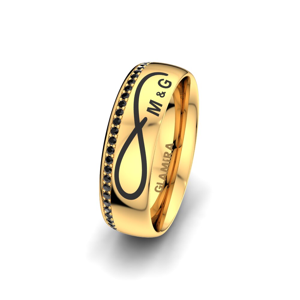 14ct Yellow Gold Black Sapphire Women's Wedding Ring Gorgeous Sparkle 6 mm