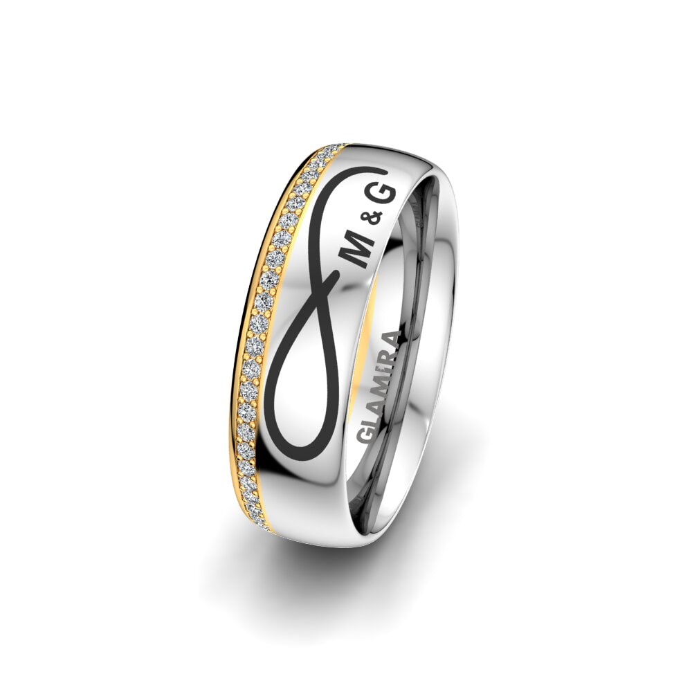 Oro Bianco & Giallo 585 Anello di coppia Gorgeous Sparkle 6 mm