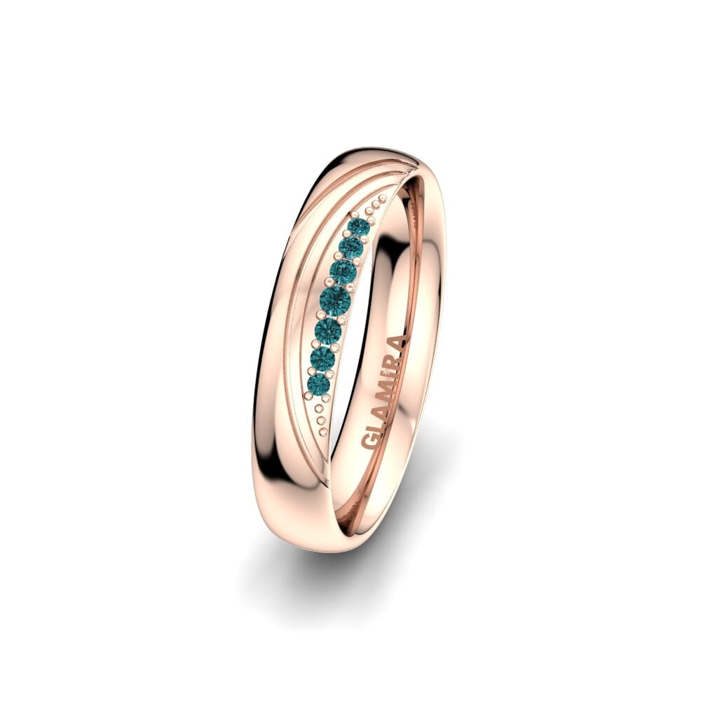 14ct Rose Gold Blue Diamond Women's Wedding Ring Shining Element 4 mm